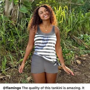 Gray Striped Flamingo Tankini Set